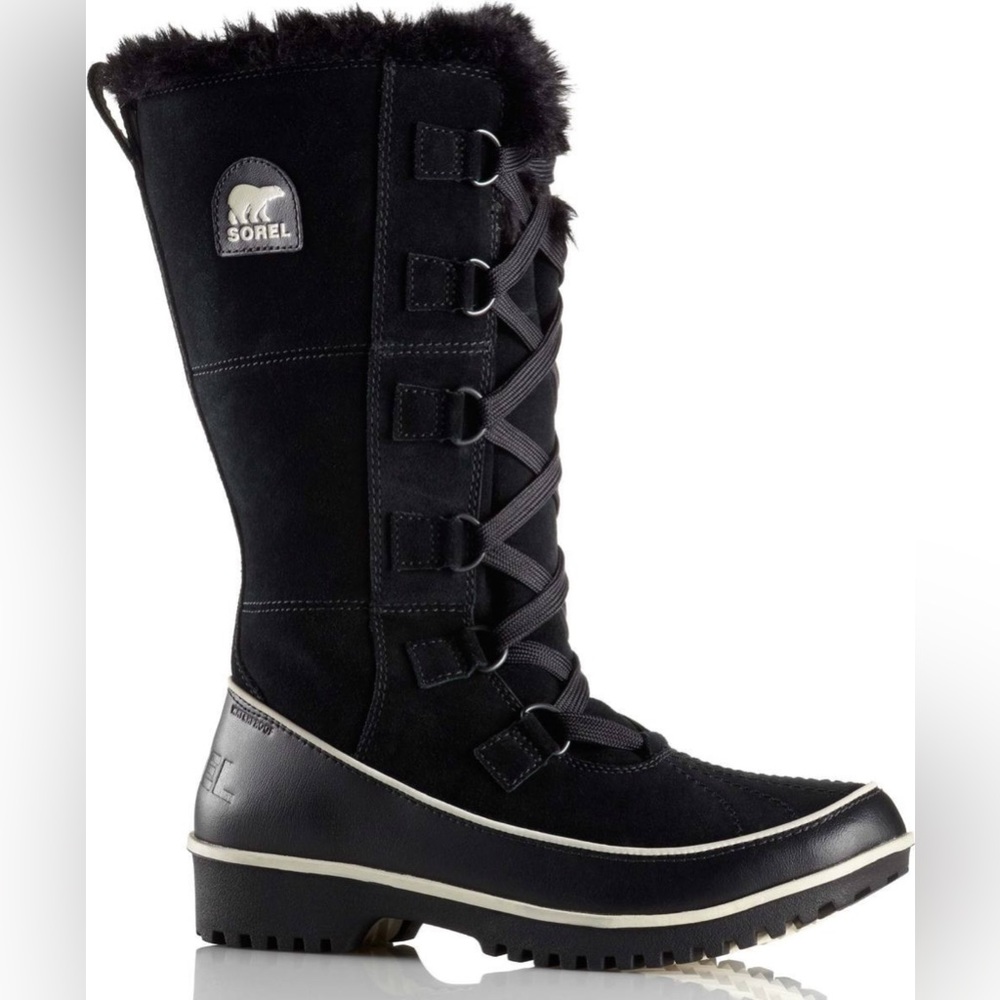 SOREL Tivoli High II Boots Suede Leather Faux Fur Waterproof Snow Black NL2093